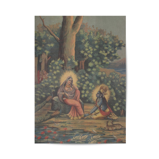 Krishna and Radha Vintage Mythology Poster & Framed Print - Nukkad Studios