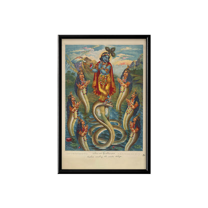 Krishna subduing Kaliya Vintage Mythology Poster & Framed Print
