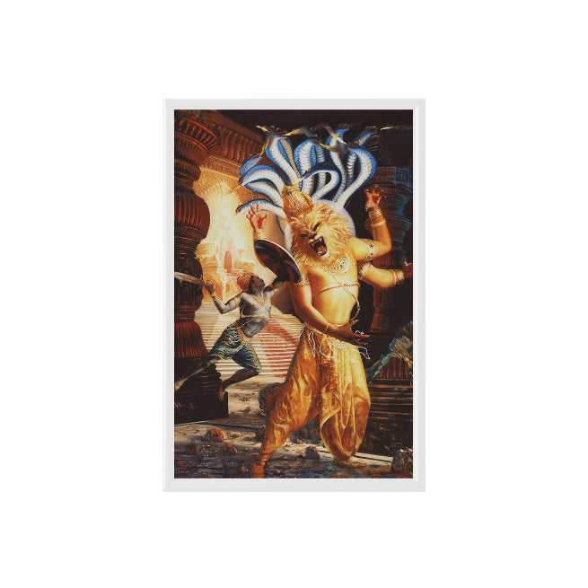 Lord Narsimhadeva Vintage Mythology Poster & Framed Print
