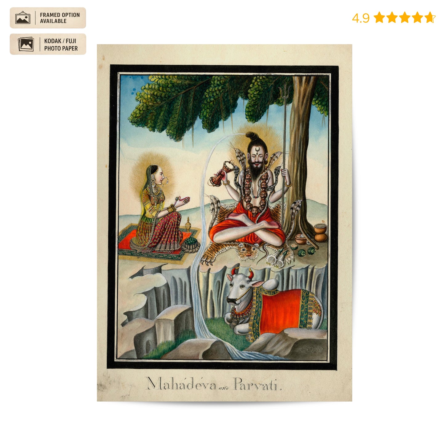 Mahadev and Parvarti Vintage Poster & Framed Print