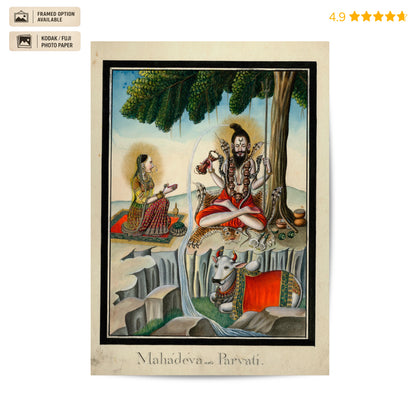 Mahadev and Parvarti Vintage Poster & Framed Print