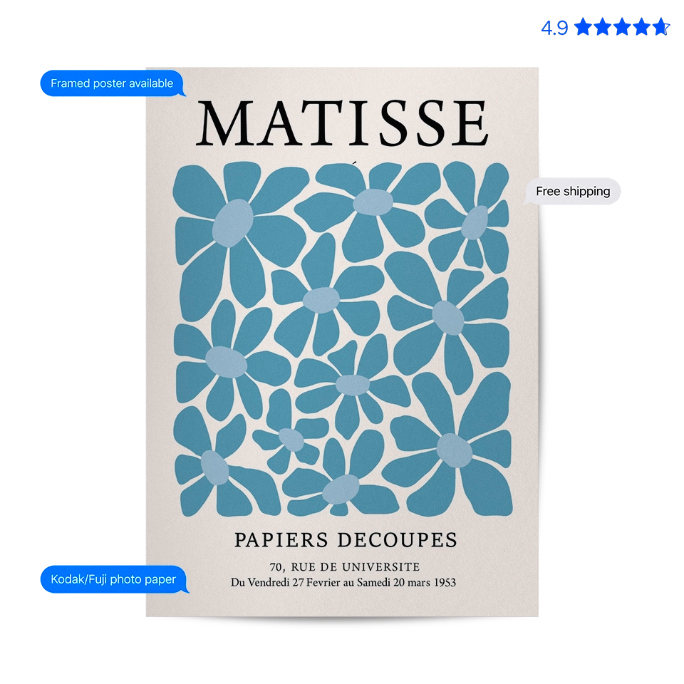 Matisse Daisy — Cut-Out Art Prints Blue Poster & Framed Print