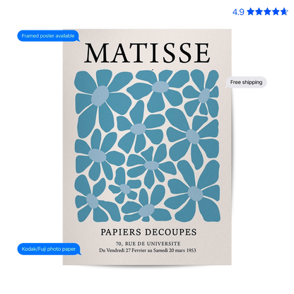 Matisse Daisy — Cut-Out Art Prints Blue Poster & Framed Print
