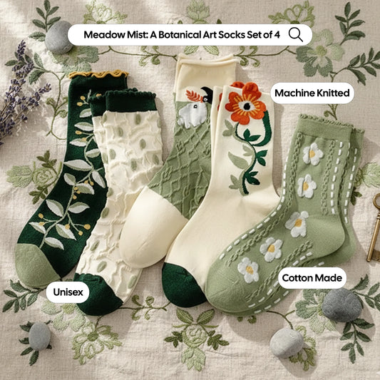 Meadow Mist: Delicate Art Socks Set of 5