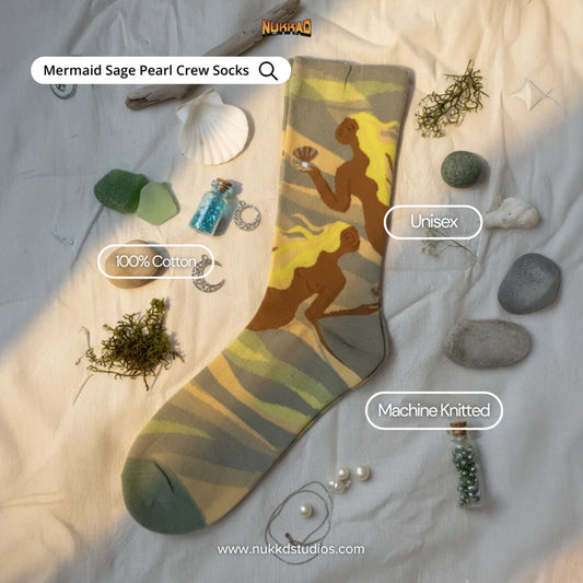 Mermaid Sage Pearl Art Socks