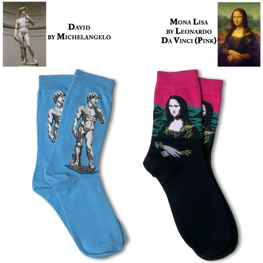 Mona Lisa by Leonardo da Vinci (Pink) & David by Michelangelo Socks
