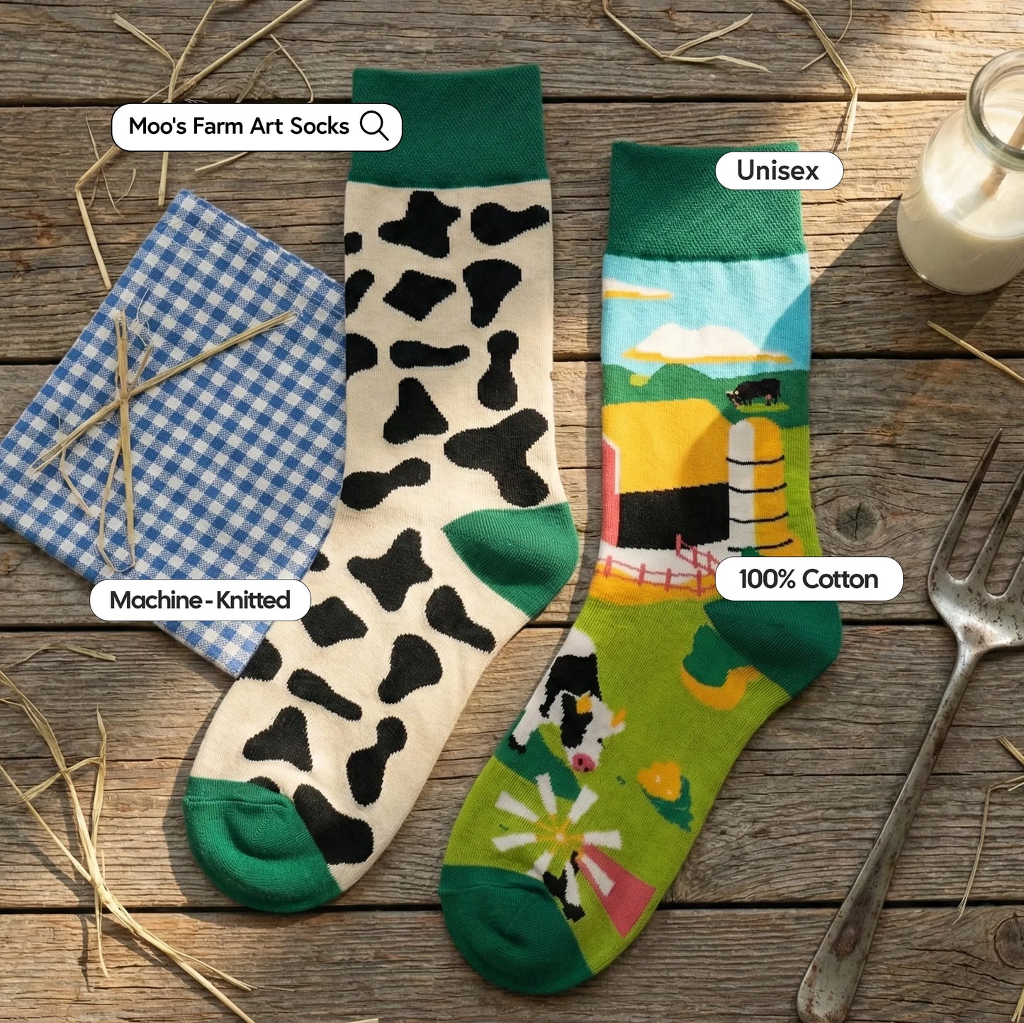 Moo's Farm Art Socks