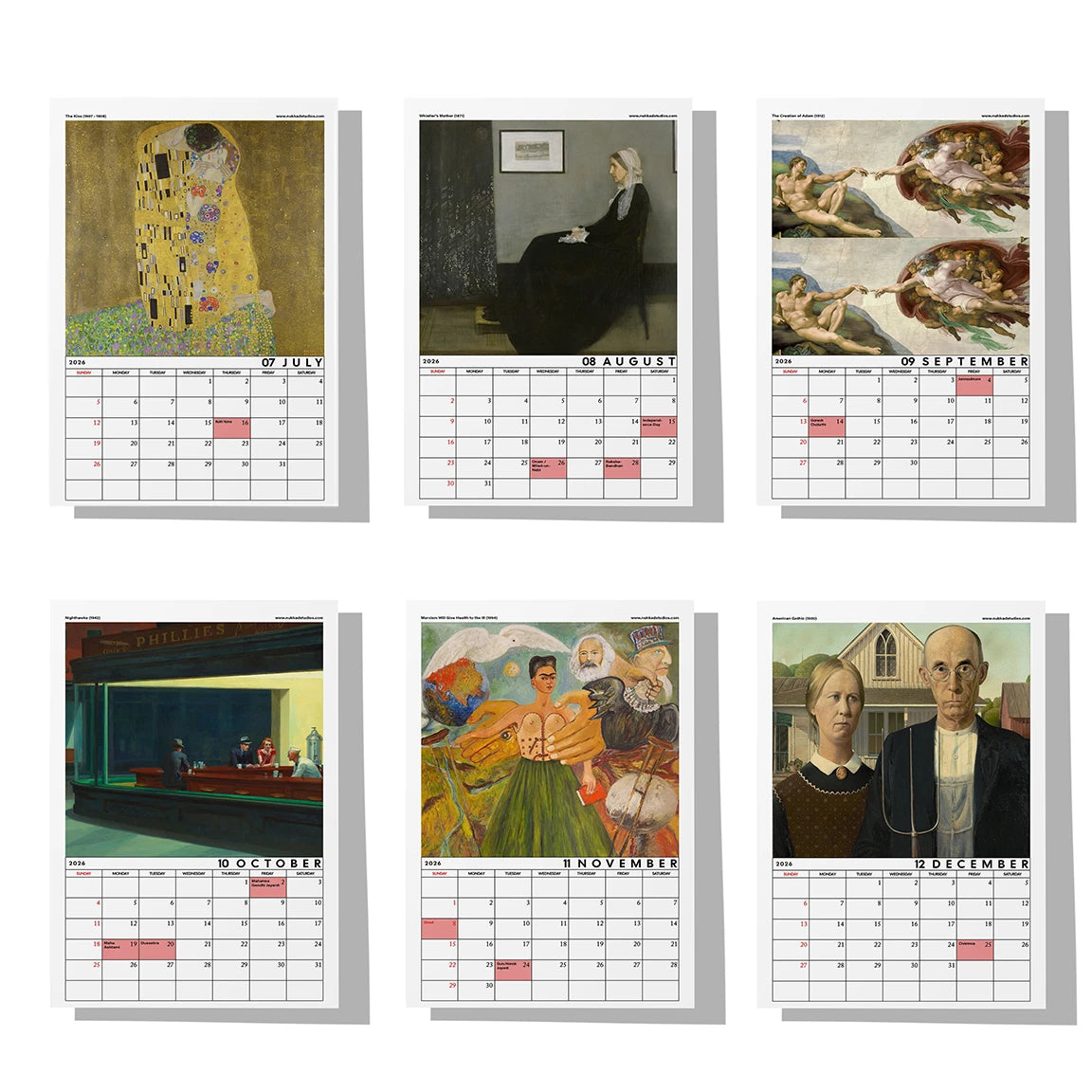 Art Calendar 2026 Wall Calendar