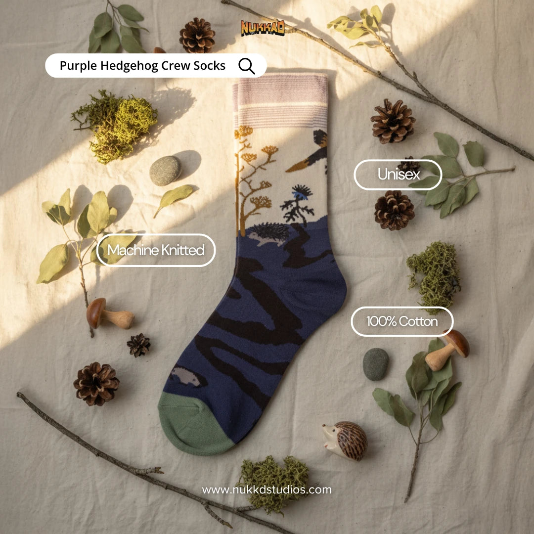 Purple Hedgehog Art Socks