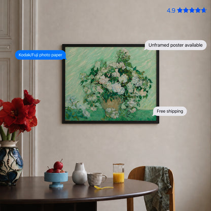 Still Life: Vase with Pink Roses by Vincent van Gogh Poster & Framed Print (Copy)