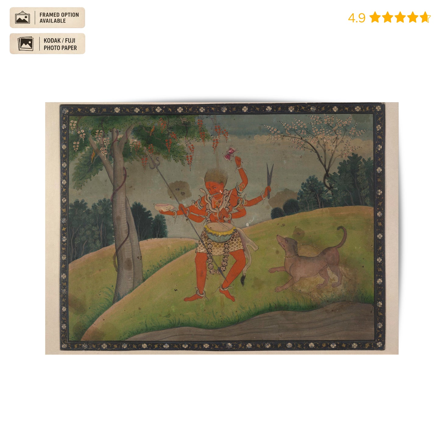 Shiva as Bhairava with a Dog Vintage Poster & Framed Print