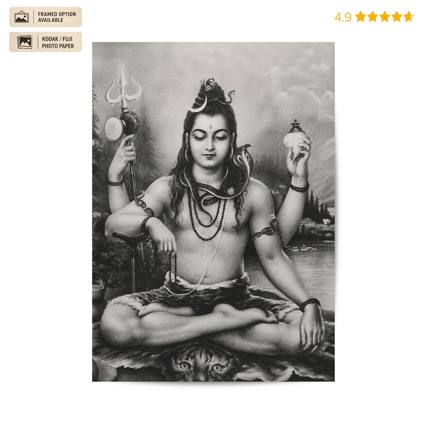 Shiva Dhyaan Vintage Poster & Framed Print