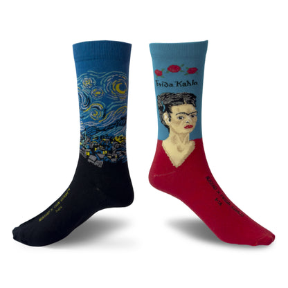 Combo Pair of Self-Portrait of Frida Kahlo and Starry Night by Vincent van Gogh Socks