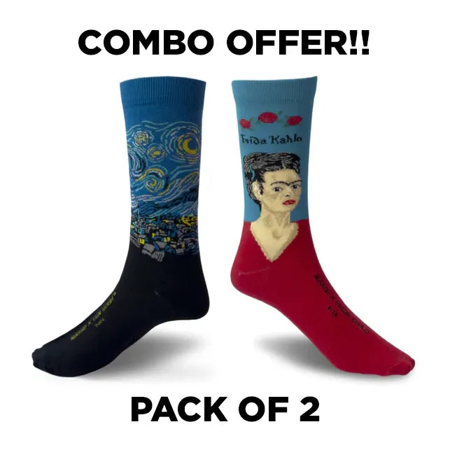 Combo Pair of Self-Portrait of Frida Kahlo and Starry Night by Vincent van Gogh Socks