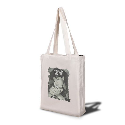 Tote bag with a graphic design on a white background