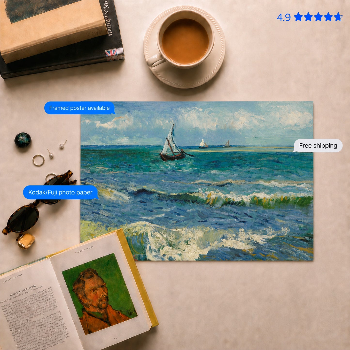 Seascape at Saintes-Maries by Vincent van Gogh Poster & Framed Print