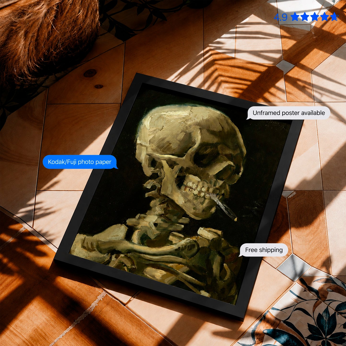 Skull of a Skeleton with Burning Cigarette by Vincent van Gogh Poster & Framed Print
