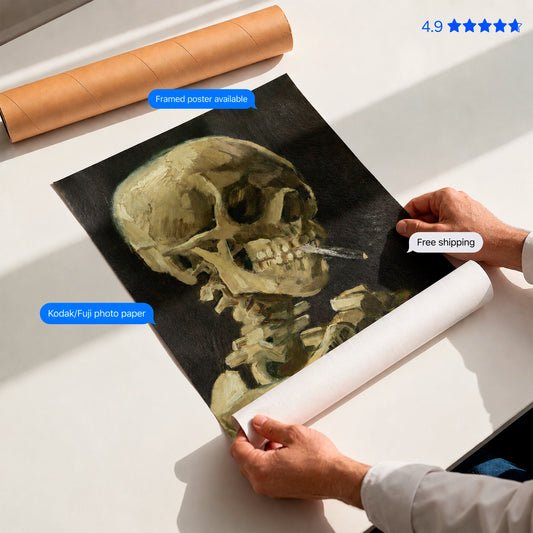 Skull of a Skeleton with Burning Cigarette by Vincent van Gogh Poster & Framed Print