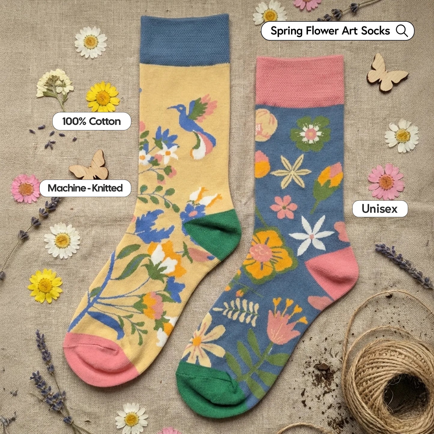 Spring Flower Art Socks