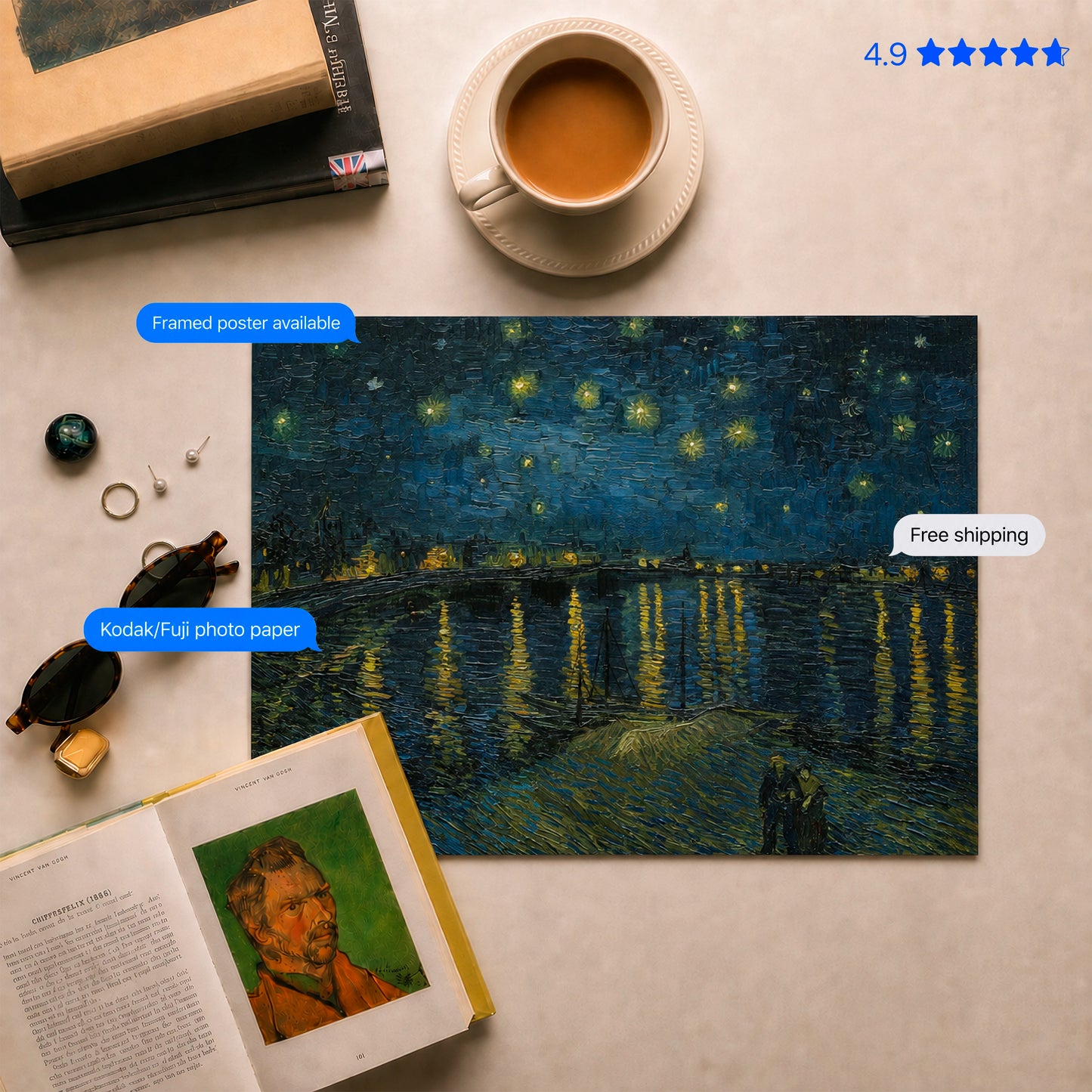 Starry Night Over the Rhône by Vincent van Gogh Poster & Framed Print