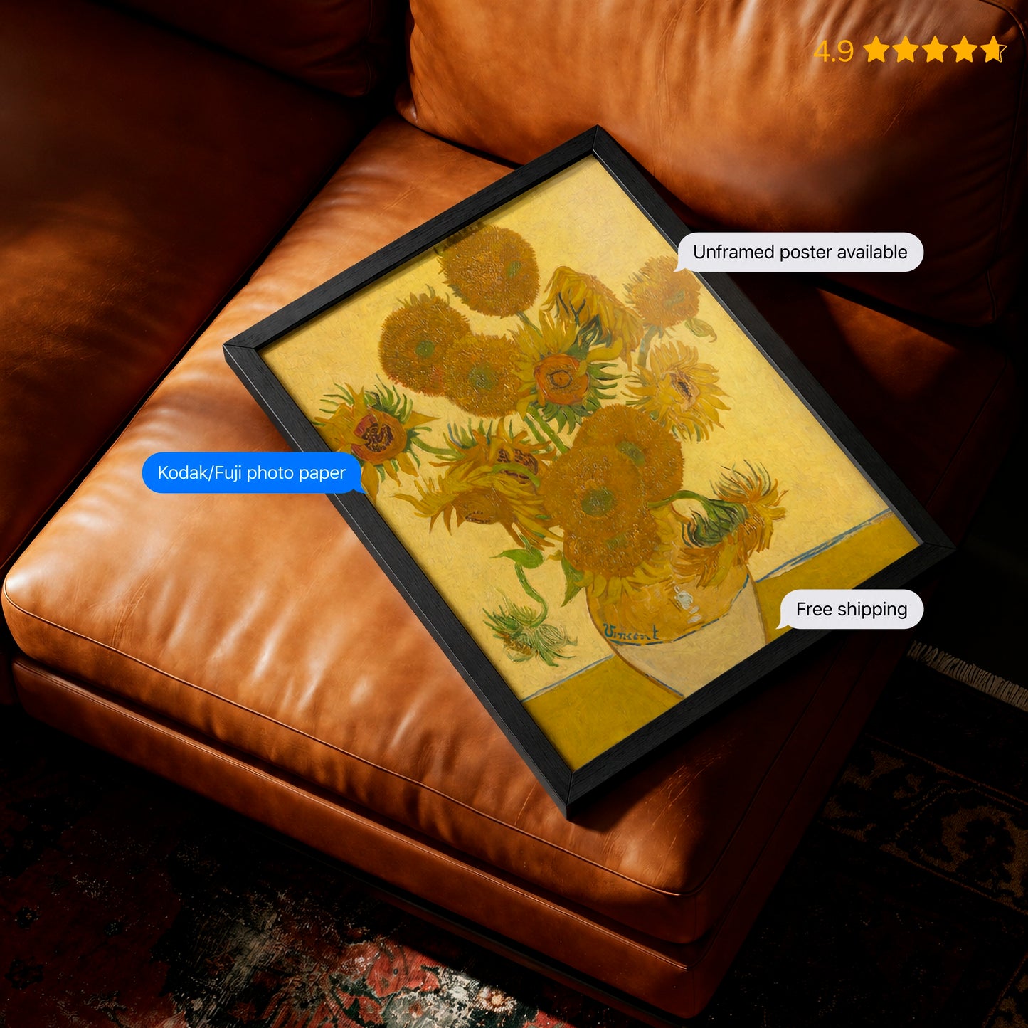 Still Life: Vase with Fifteen Sunflowers by Vincent van Gogh Poster & Framed Print