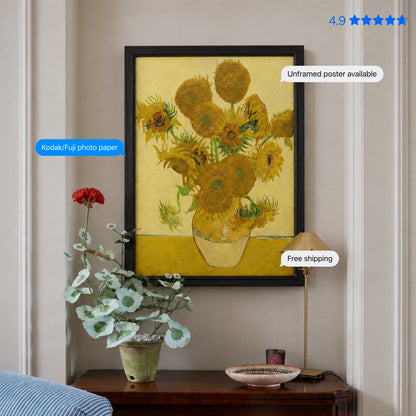 Still Life: Vase with Fifteen Sunflowers by Vincent van Gogh Poster & Framed Print