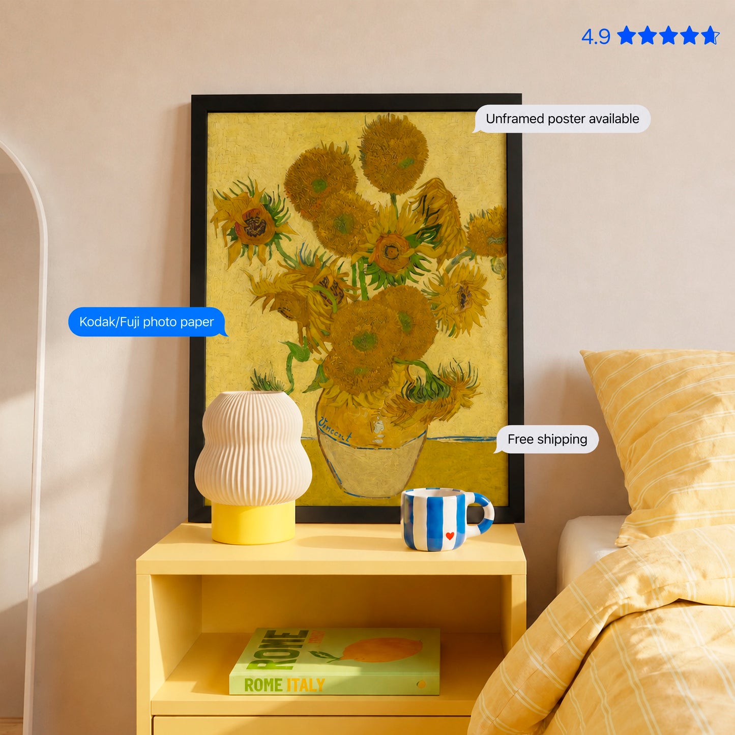 Still Life: Vase with Fifteen Sunflowers by Vincent van Gogh Poster & Framed Print