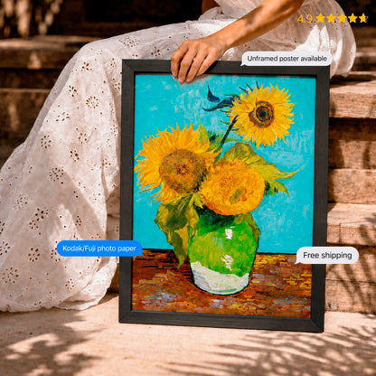 Three Sunflowers in a Vase by Vincent van Gogh Poster & Framed Print