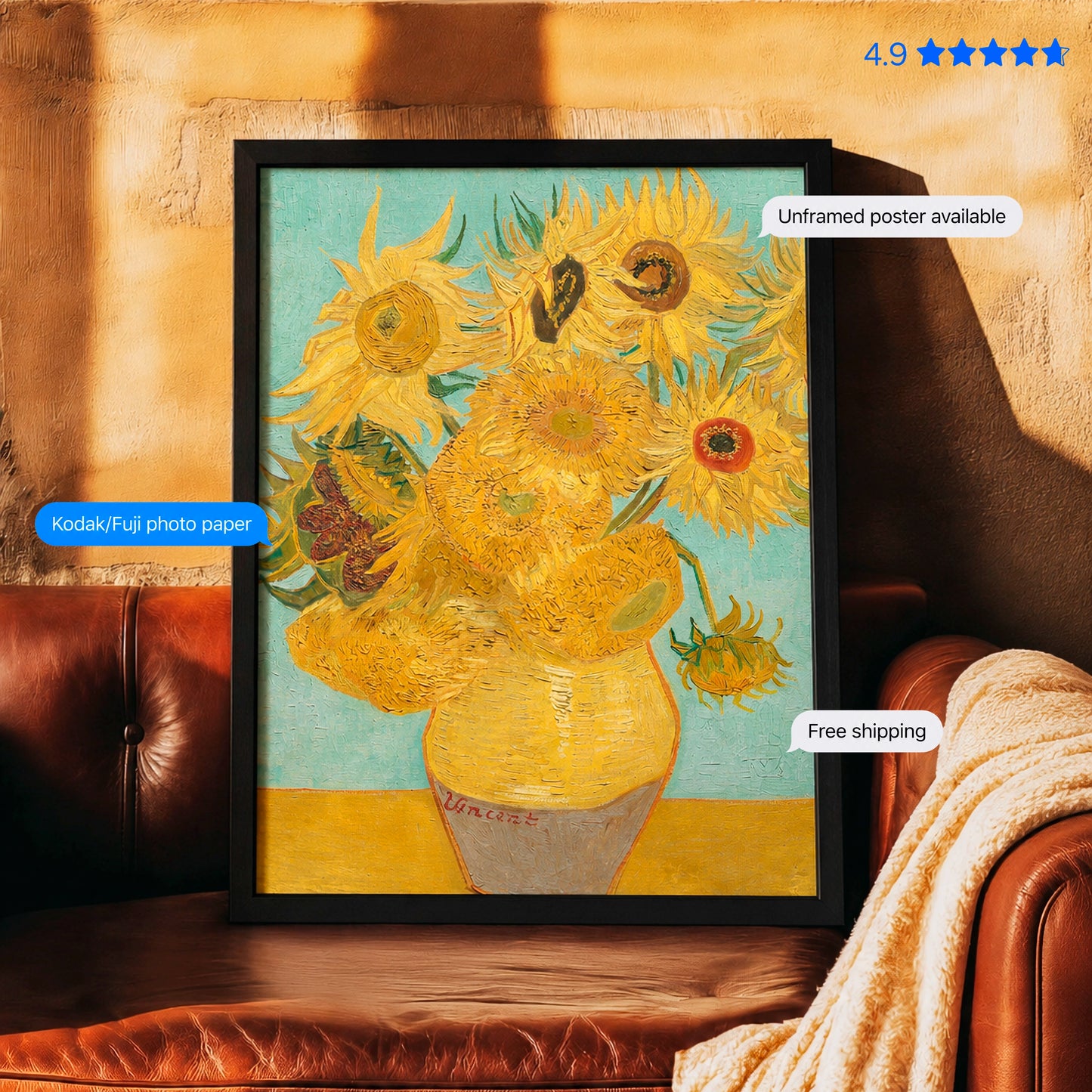 Still Life: Vase with Twelve Sunflowers  by Vincent van Gogh Poster & Framed Print