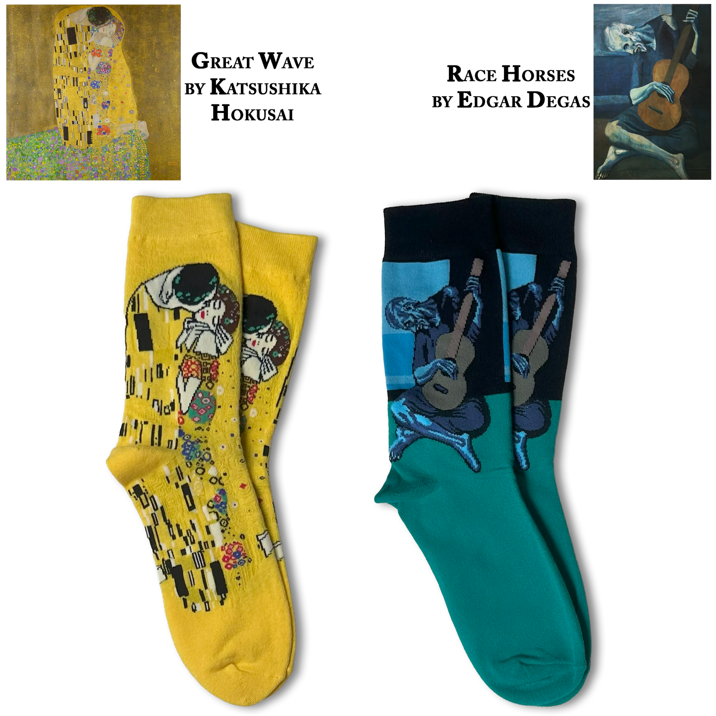 The Kiss by Gustav Klimt & The Old Guitarist by Pablo Picasso Socks