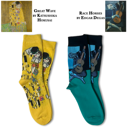 The Kiss by Gustav Klimt & The Old Guitarist by Pablo Picasso Socks