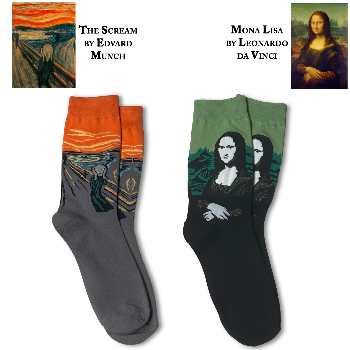 The Scream by Edvard Munch & Mona Lisa by Leonardo da Vinci Socks