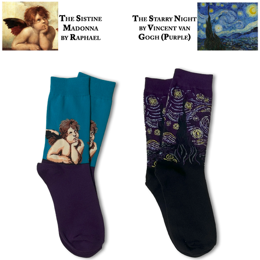 The Starry Night by Vincent van Gogh (Purple) & The Sistine Madonna by Raphael Socks
