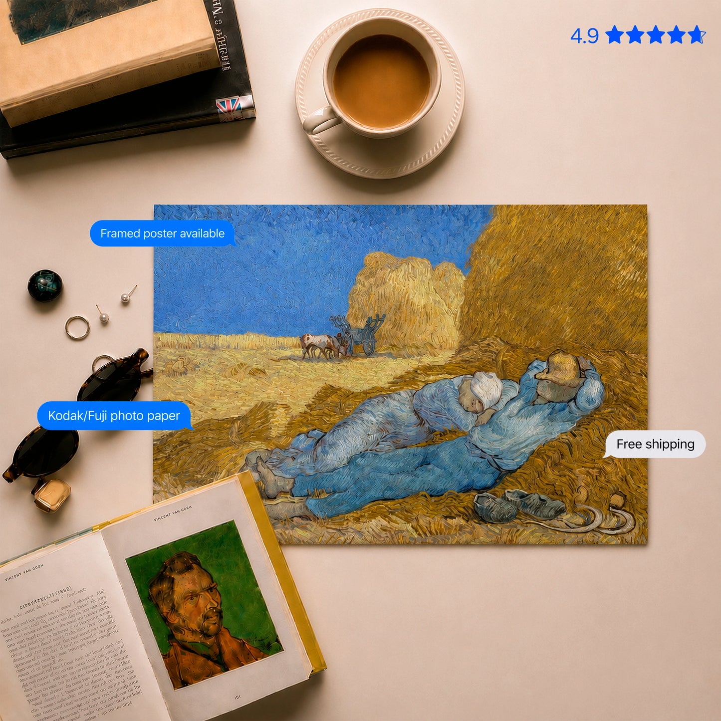 The Siesta by Vincent van Gogh Poster & Framed Print