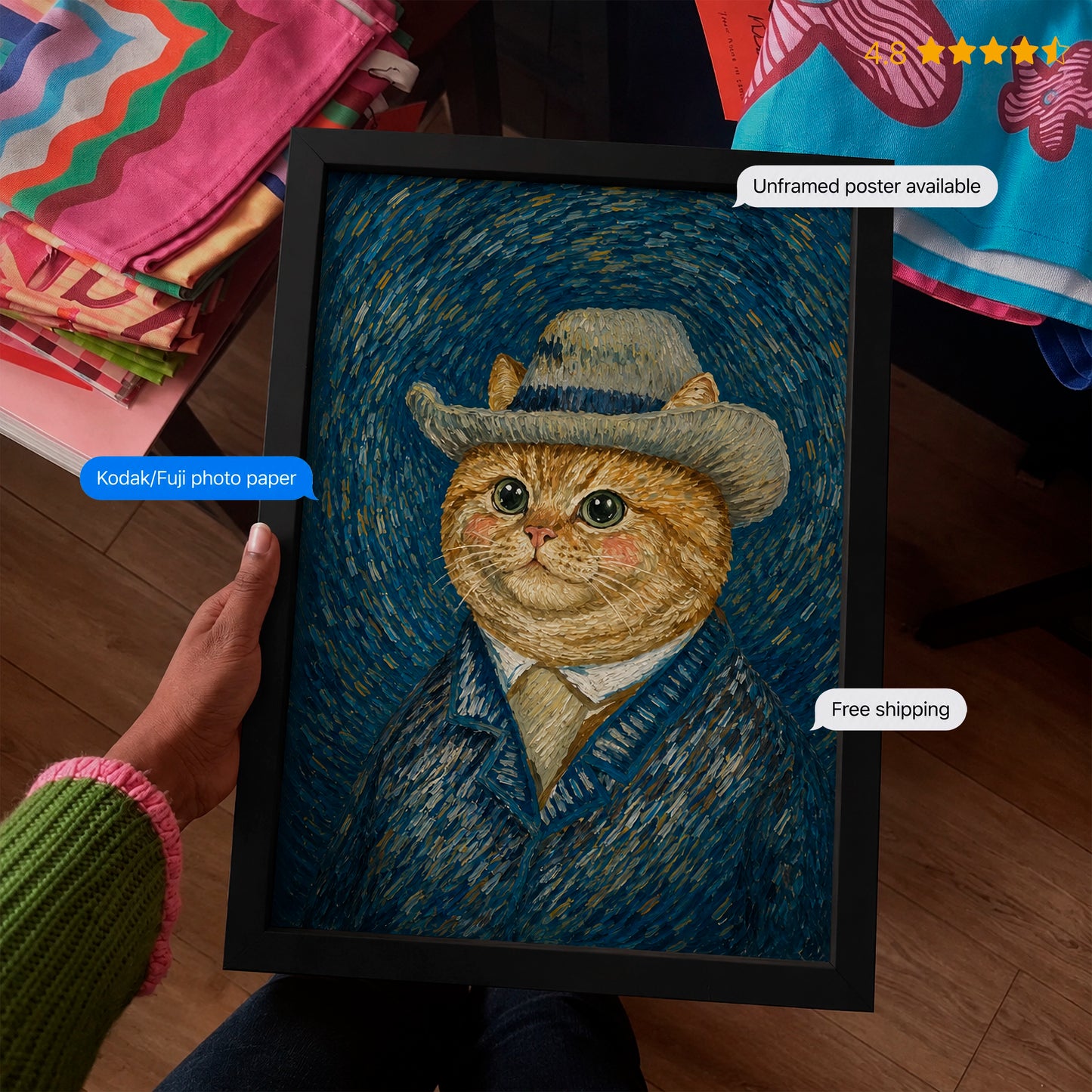 Vincat van Gogh with Grey Hat Art Print Poster & Framed Print