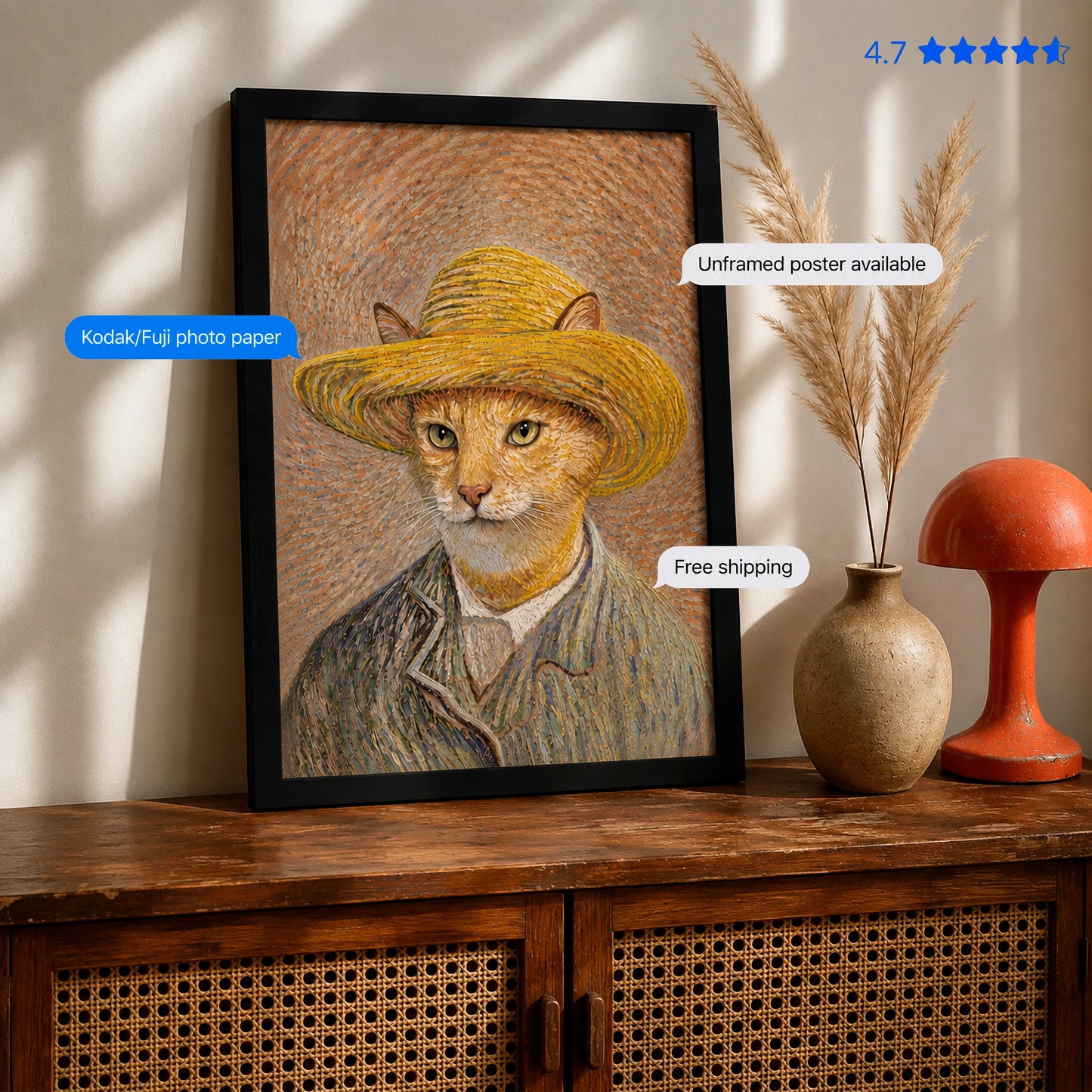 Vincat van Gogh, Straw Hat Art Print Poster & Framed Print