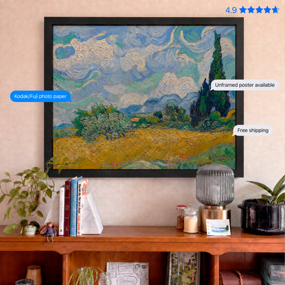 A Wheatfield with Cypresses by Vincent van Gogh Poster & Framed Print