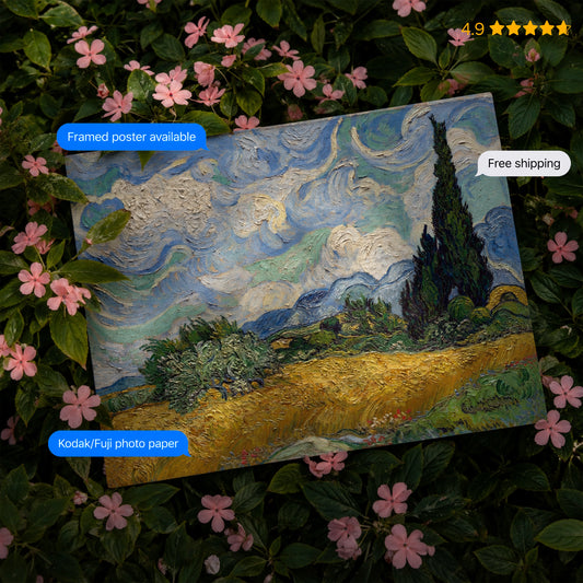 A Wheatfield with Cypresses by Vincent van Gogh Poster & Framed Print