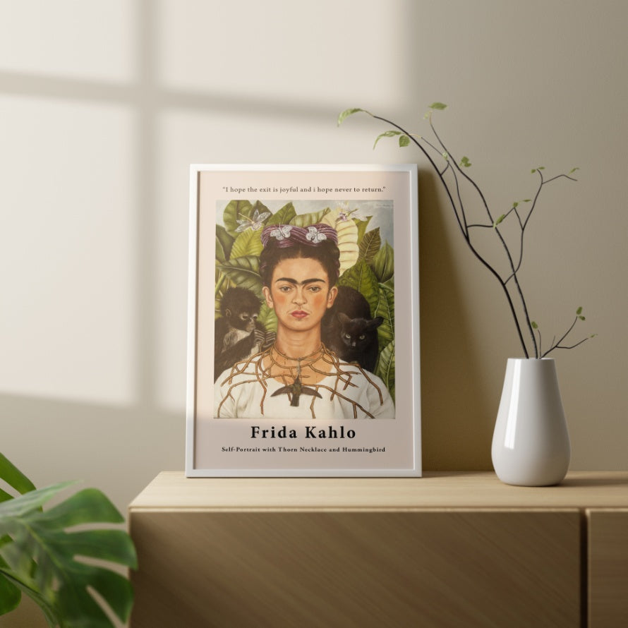 Self-Portrait with Thorn Necklace and Hummingbird by Frida Kahlo Poster & Print - Nukkad Studios