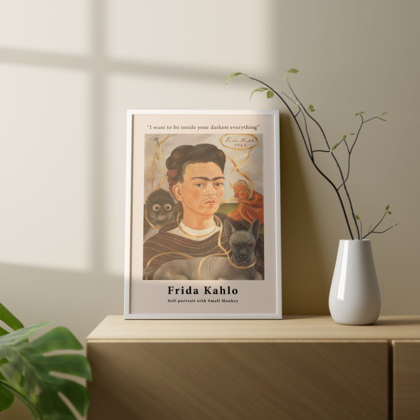 Self Portrait with Small Monkey by Frida Kahlo Poster & Print