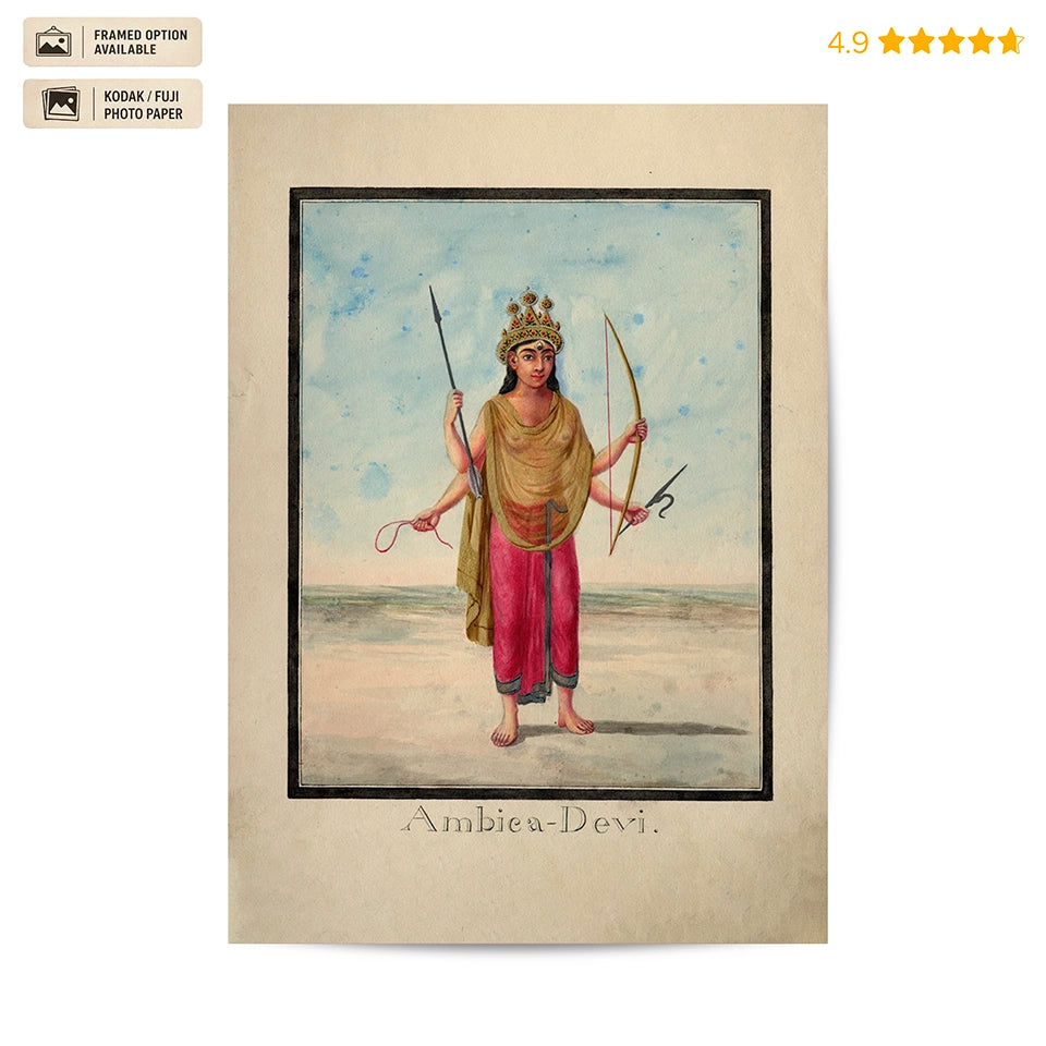 Goddess Ambika-Devi Early 19th-century Vintage Poster & Framed Print