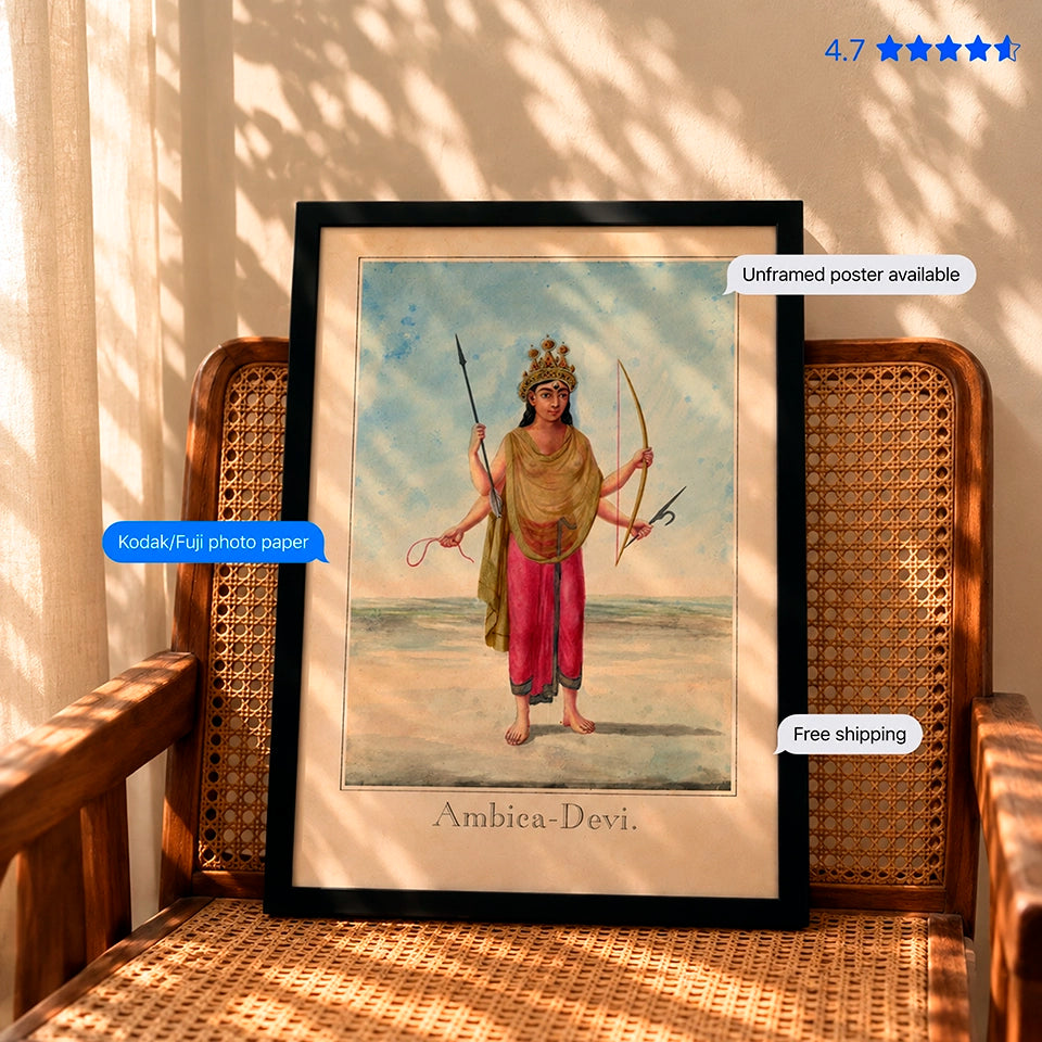Goddess Ambika-Devi Early 19th-century Vintage Poster & Framed Print
