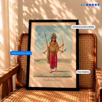 Goddess Ambika-Devi Early 19th-century Vintage Poster & Framed Print