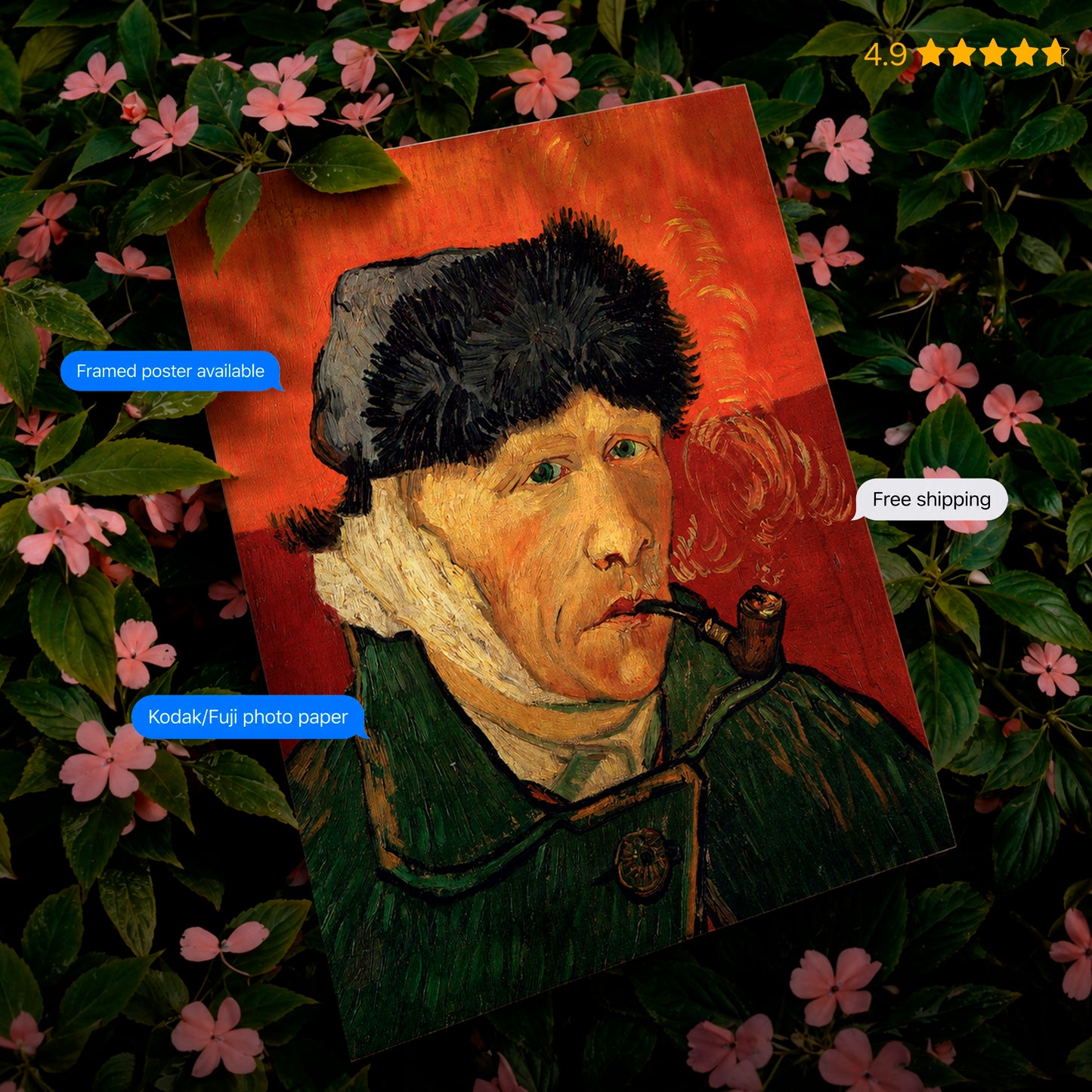 Self portrait with Bandaged Ear by Vincent van Gogh Poster & Framed Print