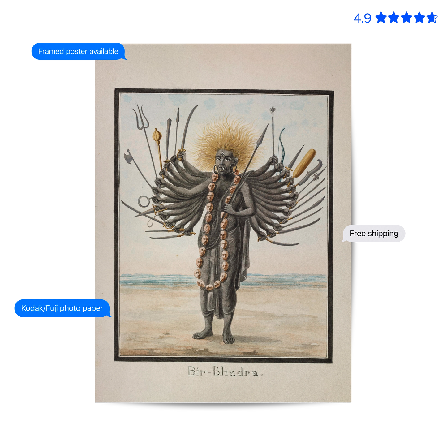 Goddess Bir Bhadra Early 19th-century Vintage Poster & Framed Print