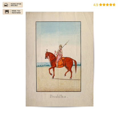 Buddha on Red Horse Early 19th-century Vintage Poster & Framed Print