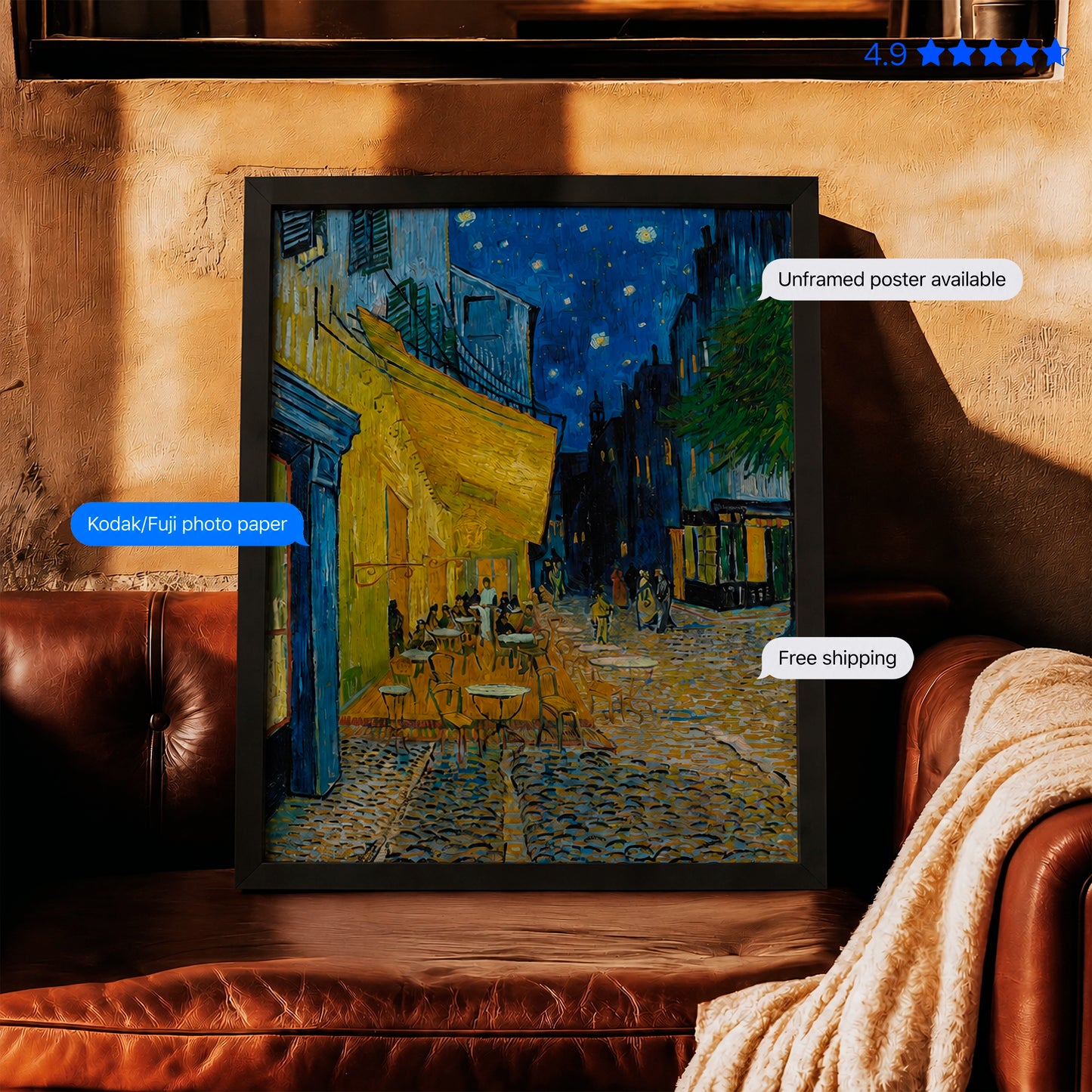 Café Terrace at Night by Vincent van Gogh Poster & Framed Print