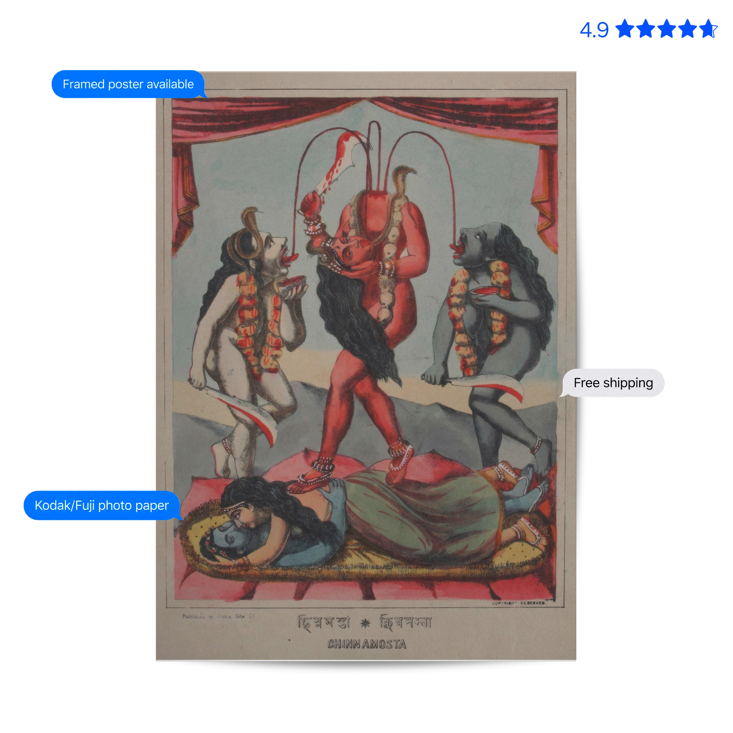 Goddess Chinnamasta Vintage Poster & Framed Print