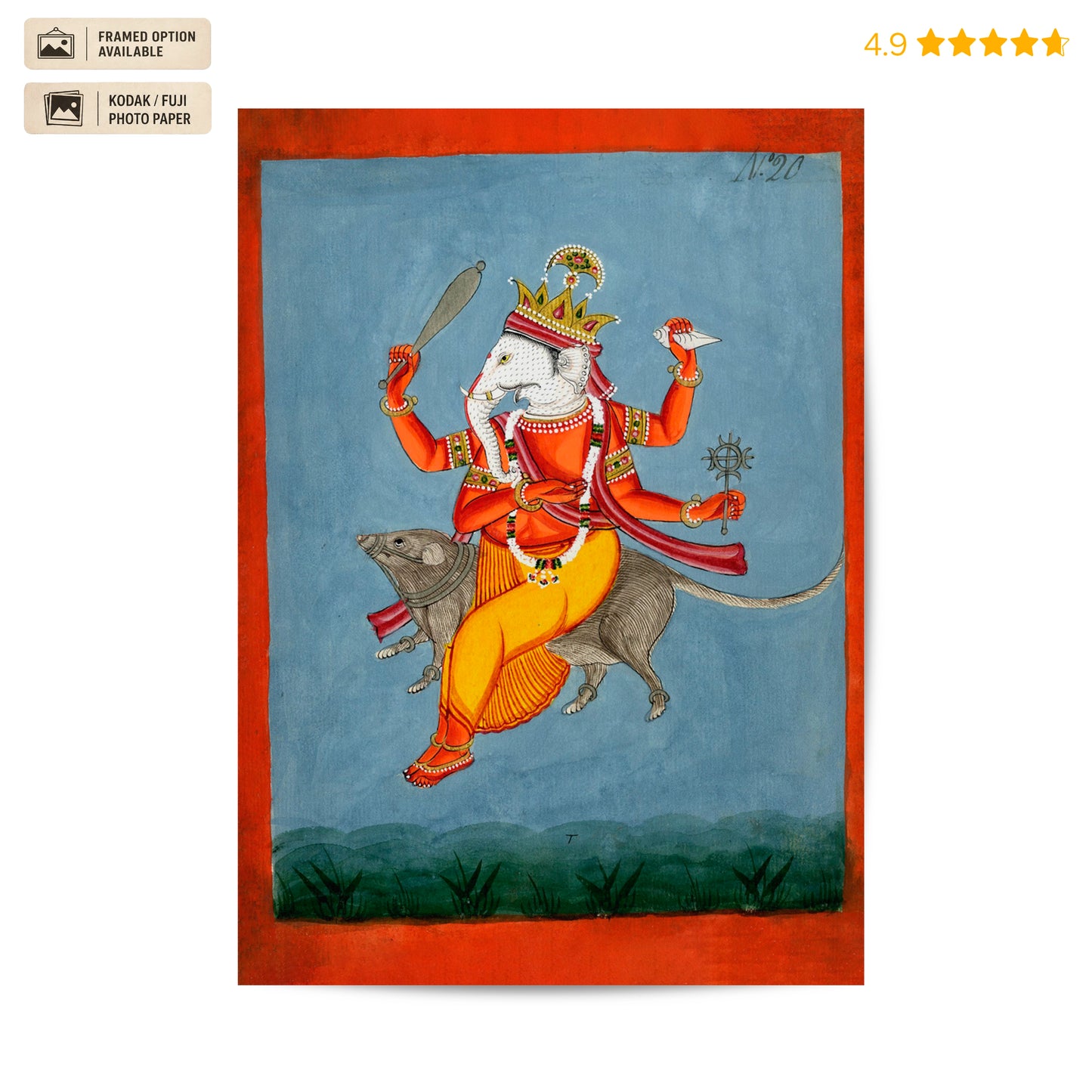 Ganesha Riding Mushika circa 1800 Vintage Poster & Framed Print
