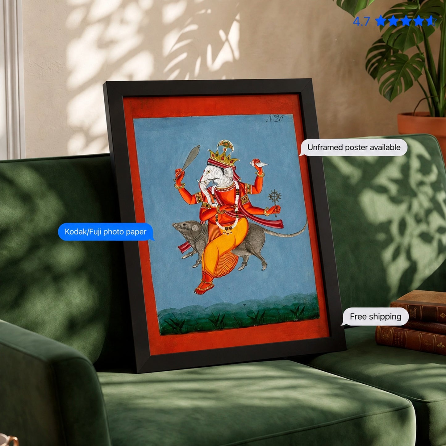 Ganesha Riding Mushika circa 1800 Vintage Poster & Framed Print